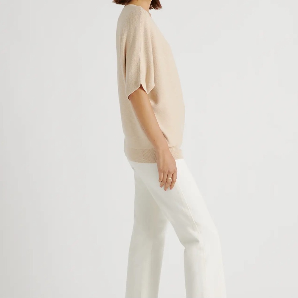 Quince Lightweight Cotton Cashmere Link-Stitch Dolman Sweater - Picture 3 of 7
